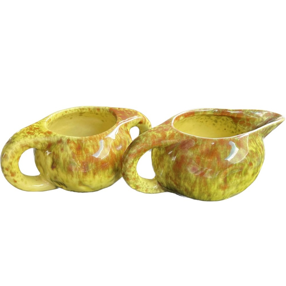 Spongeware Antique Rare Sugar Creamer Set